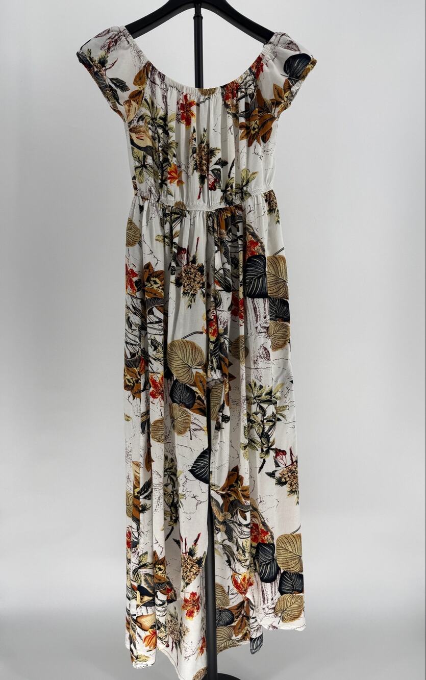 Biubiu Women’s Off Shoulder Tropical Floral Maxi Dress Ivory Boho Size S